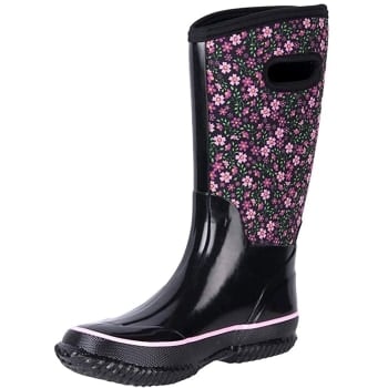 WTW Women’s Floral Wide-Calf Neoprene Insulated Rubber Rain Snow Boots